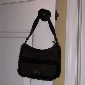 Brown suede and sheepskin UGG purse. 8in x 6in